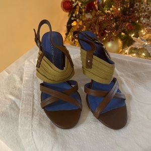 BivielCouture Brown and Tan Wedge Sandals